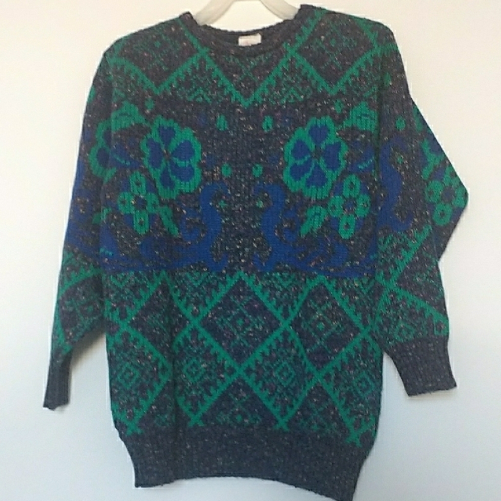 Vintage St.Michael Blue and Green Crew Neck Sweater